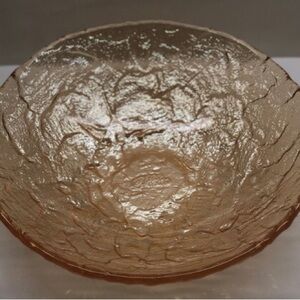 Vintage JSG Oceana Iridescent Champagne Art Bowl 11 inches across, 4”high.